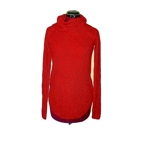 BCX Womens Sweater Size XS Red Metallic Lurex Cowl Neck Curved Hem Pullo… - Picture 1 of 7